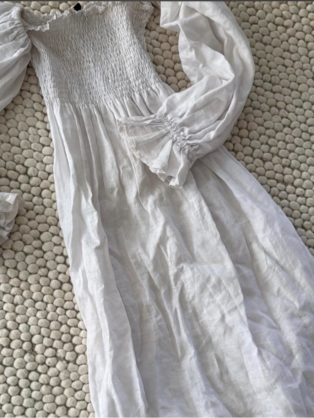 Sleeper White Smocked Dress with Puff Detail